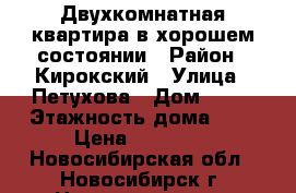 Двухкомнатная квартира в хорошем состоянии › Район ­ Кирокский › Улица ­ Петухова › Дом ­ 68 › Этажность дома ­ 9 › Цена ­ 15 000 - Новосибирская обл., Новосибирск г. Недвижимость » Квартиры аренда   . Новосибирская обл.,Новосибирск г.